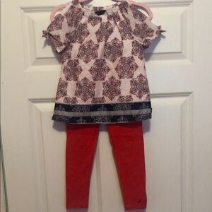 Nautica Girls Floral Patterned Kids Top with Matching Red Leggings, size 5